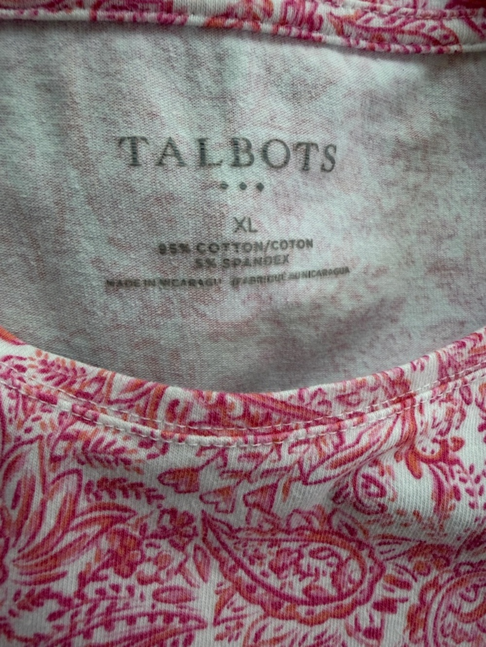 Talbots Pink Paisley-Print Short Sleeve Tee - Picture 2 of 4